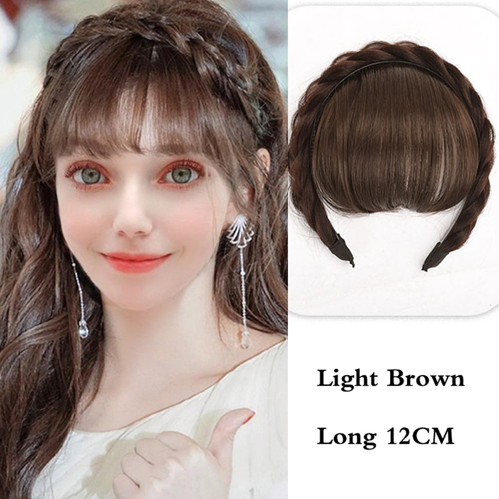 Natural Synthetic Headband With 100% Human Hair Bangs Wig Braid Headband