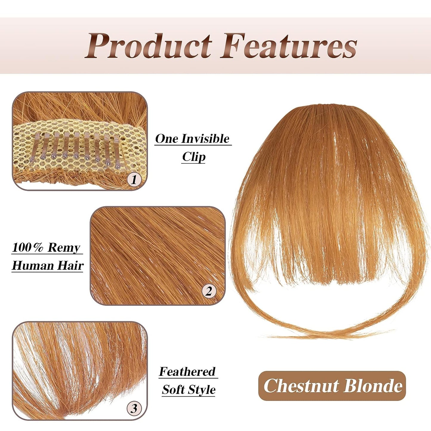 100% Human Hair Clip in Air Bangs