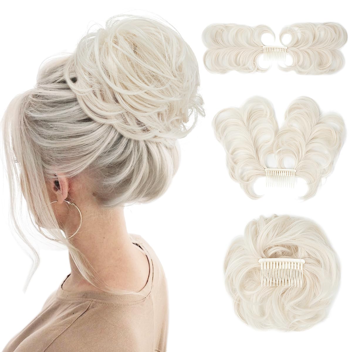 Messy Bun Hair Piece Side Comb Clip in Hair Bun Hairpiece
