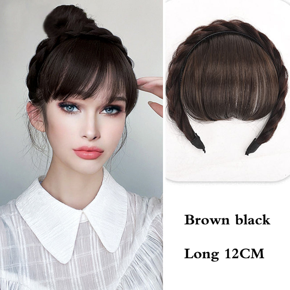 Natural Synthetic Headband With 100% Human Hair Bangs Wig Braid Headband