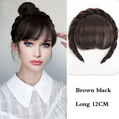 Natural Synthetic Headband With 100% Human Hair Bangs Wig Braid Headband