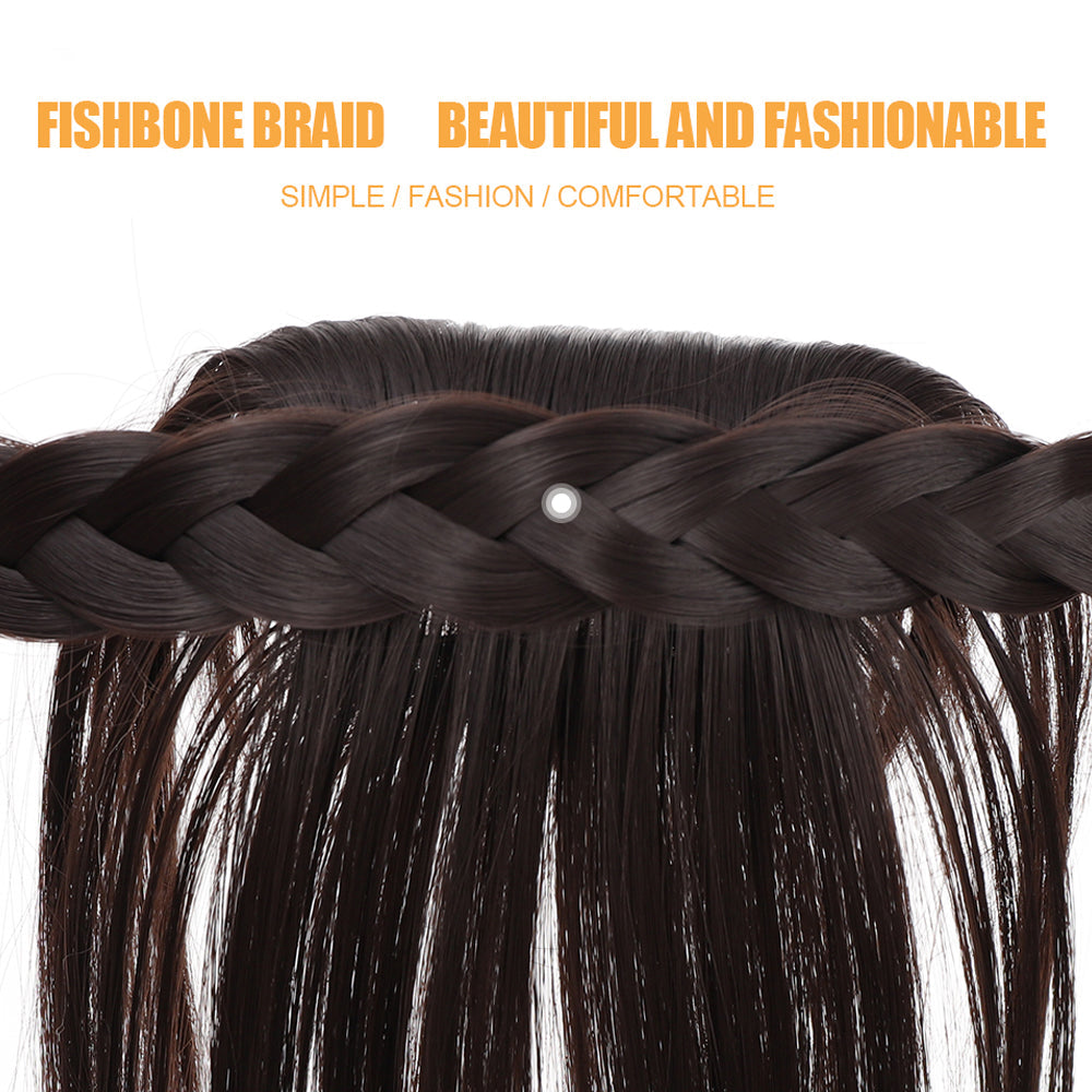 Natural Synthetic Headband With 100% Human Hair Bangs Wig Braid Headband