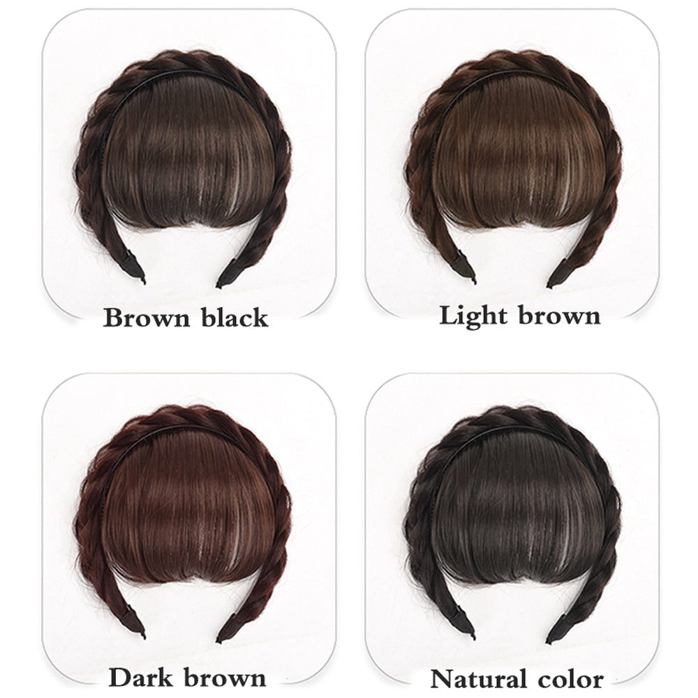 Natural Synthetic Headband With 100% Human Hair Bangs Wig Braid Headband