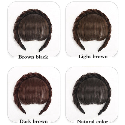 Natural Synthetic Headband With 100% Human Hair Bangs Wig Braid Headband