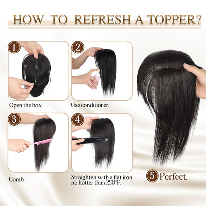 100% Human Hair Toppers for Women Adding Hair Volume Topper with Bangs 12 inches Invisible