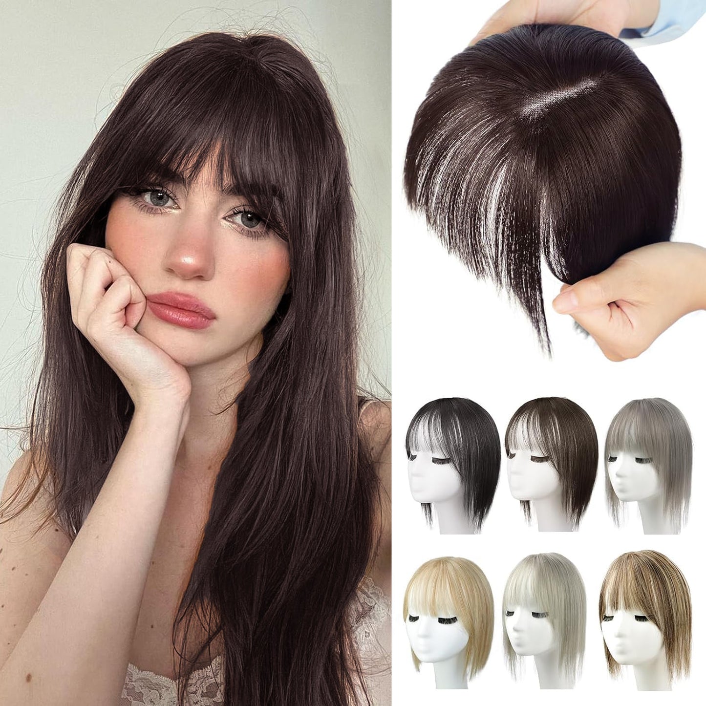 100% Human Hair Toppers for Women Adding Hair Volume Topper with Bangs 12 inches Invisible