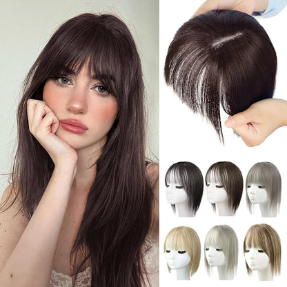 100% Human Hair Toppers for Women Adding Hair Volume Topper with Bangs 12 inches Invisible