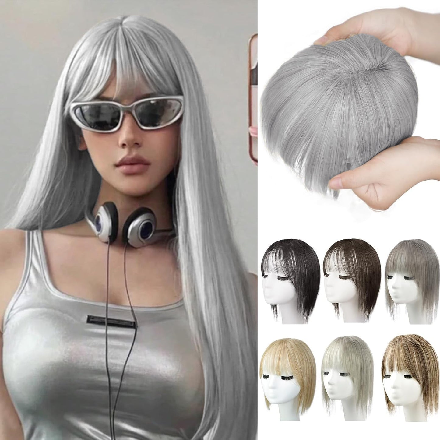 100% Human Hair Toppers for Women Adding Hair Volume Topper with Bangs 12 inches Invisible