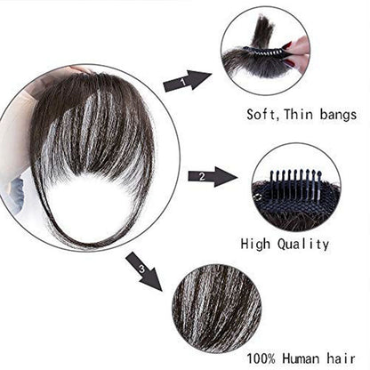 100% Human Hair Clip in Air Bangs