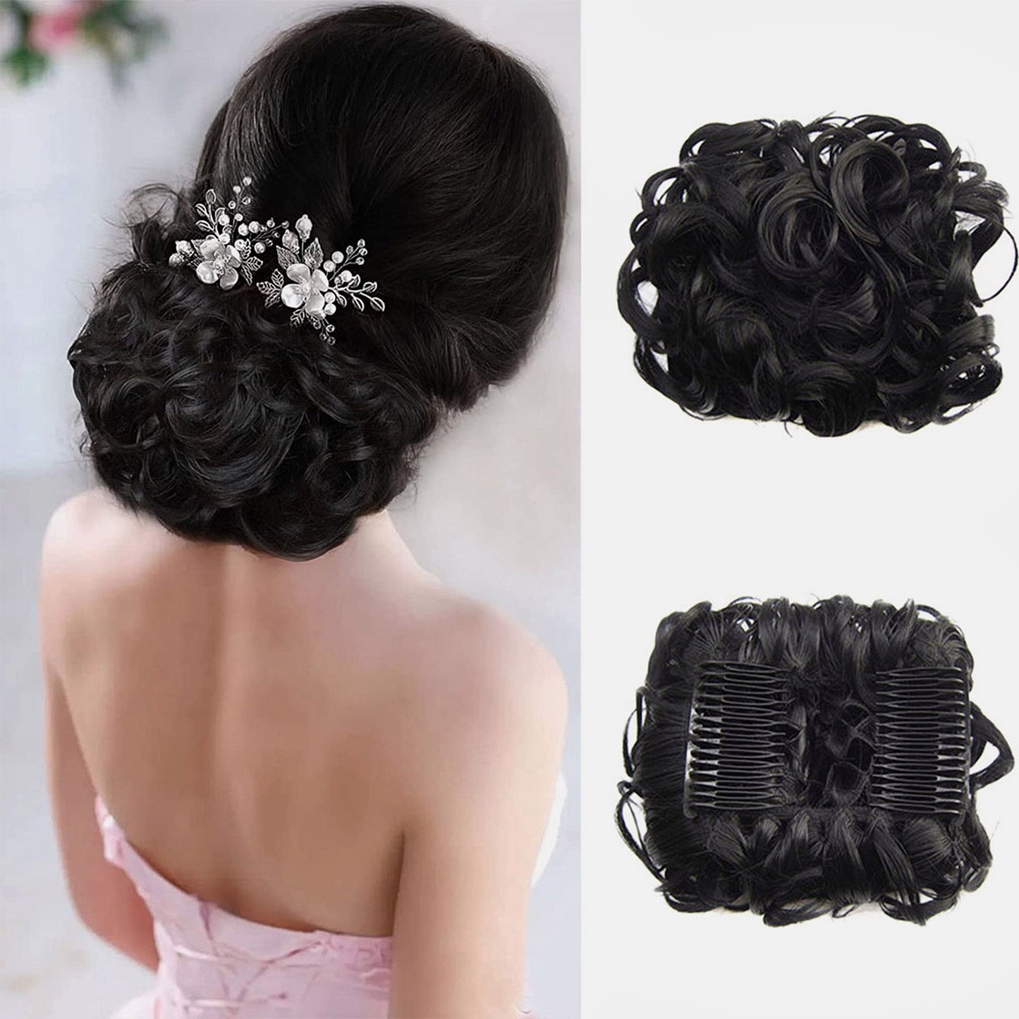 Short Messy Curly Dish Hair Bun Extension
