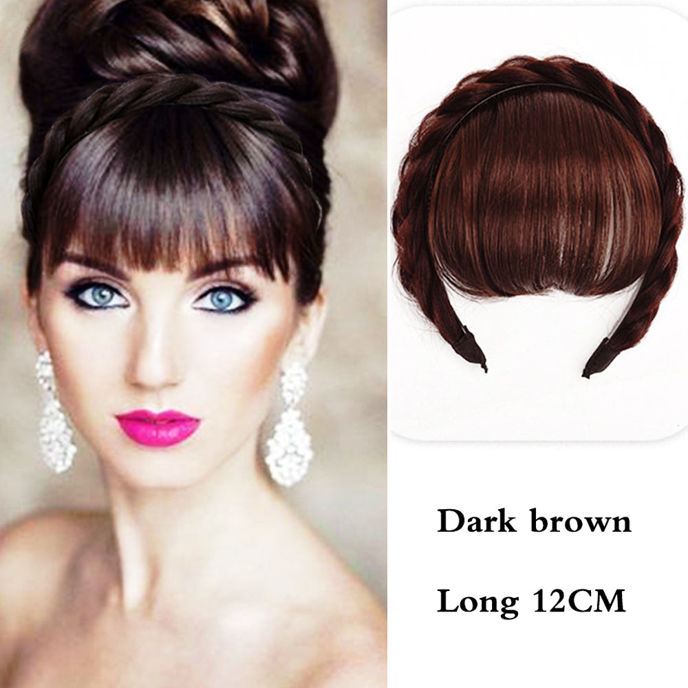 Natural Synthetic Headband With 100% Human Hair Bangs Wig Braid Headband