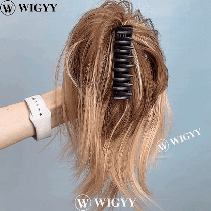 Messy ponytail clip extends hair