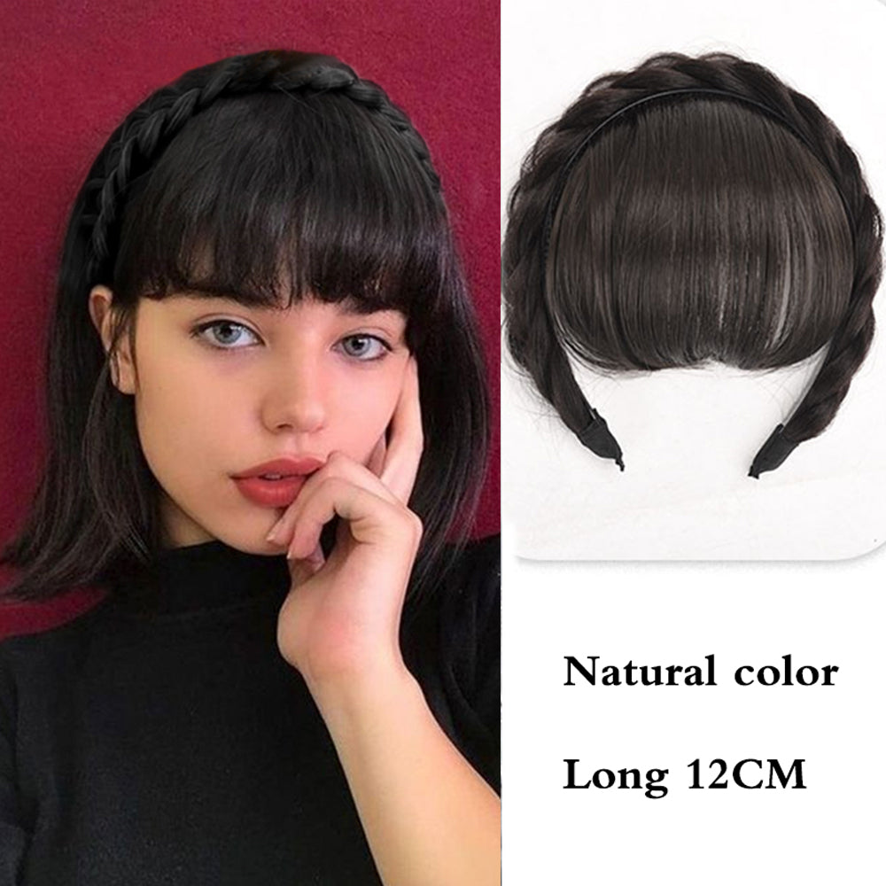 Natural Synthetic Headband With 100% Human Hair Bangs Wig Braid Headband