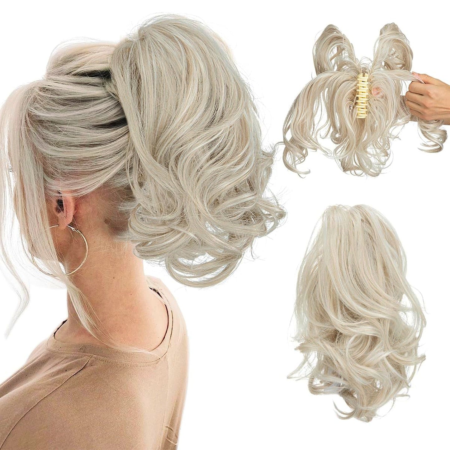 Claw Clip Short Ponytail Hair Extensions Bendable Metals Messy Bun