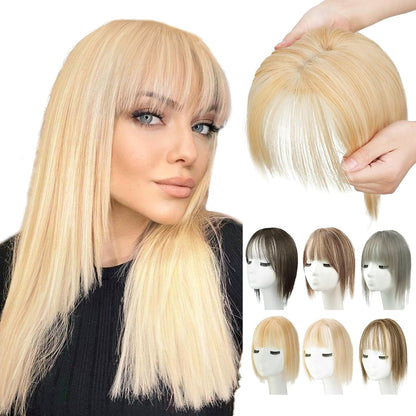 100% Human Hair Toppers for Women Adding Hair Volume Topper with Bangs 12 inches Invisible