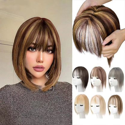 100% Human Hair Toppers for Women Adding Hair Volume Topper with Bangs 12 inches Invisible