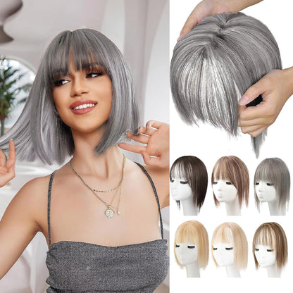 100% Human Hair Toppers for Women Adding Hair Volume Topper with Bangs 12 inches Invisible