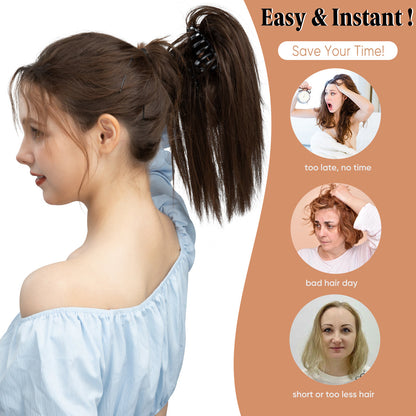 Messy ponytail clip extends hair
