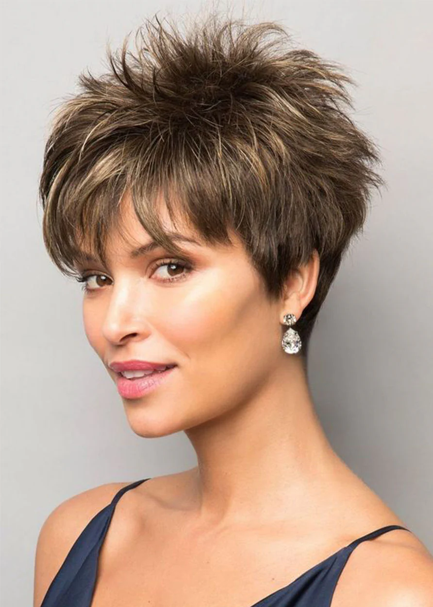 Harriet - Short  Blonde Pixie Cut Wigs for White Women Dark Brown Ombre Blonde