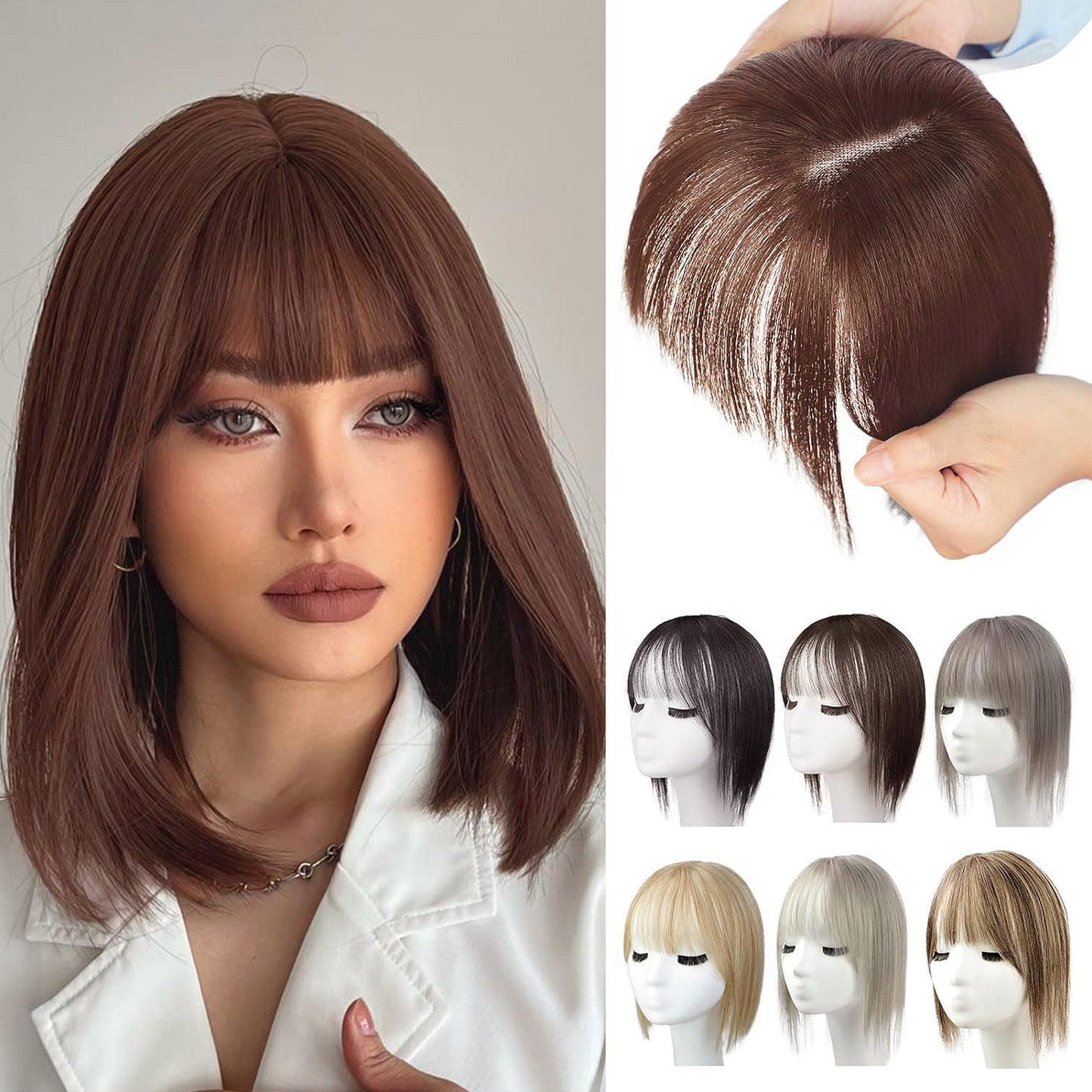 100% Human Hair Toppers for Women Adding Hair Volume Topper with Bangs 12 inches Invisible