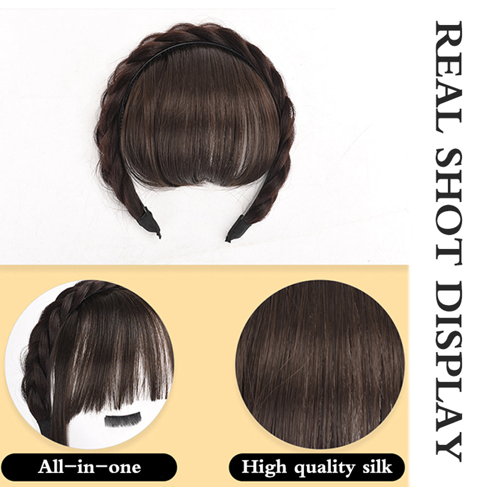 Natural Synthetic Headband With 100% Human Hair Bangs Wig Braid Headband
