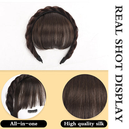 Natural Synthetic Headband With 100% Human Hair Bangs Wig Braid Headband