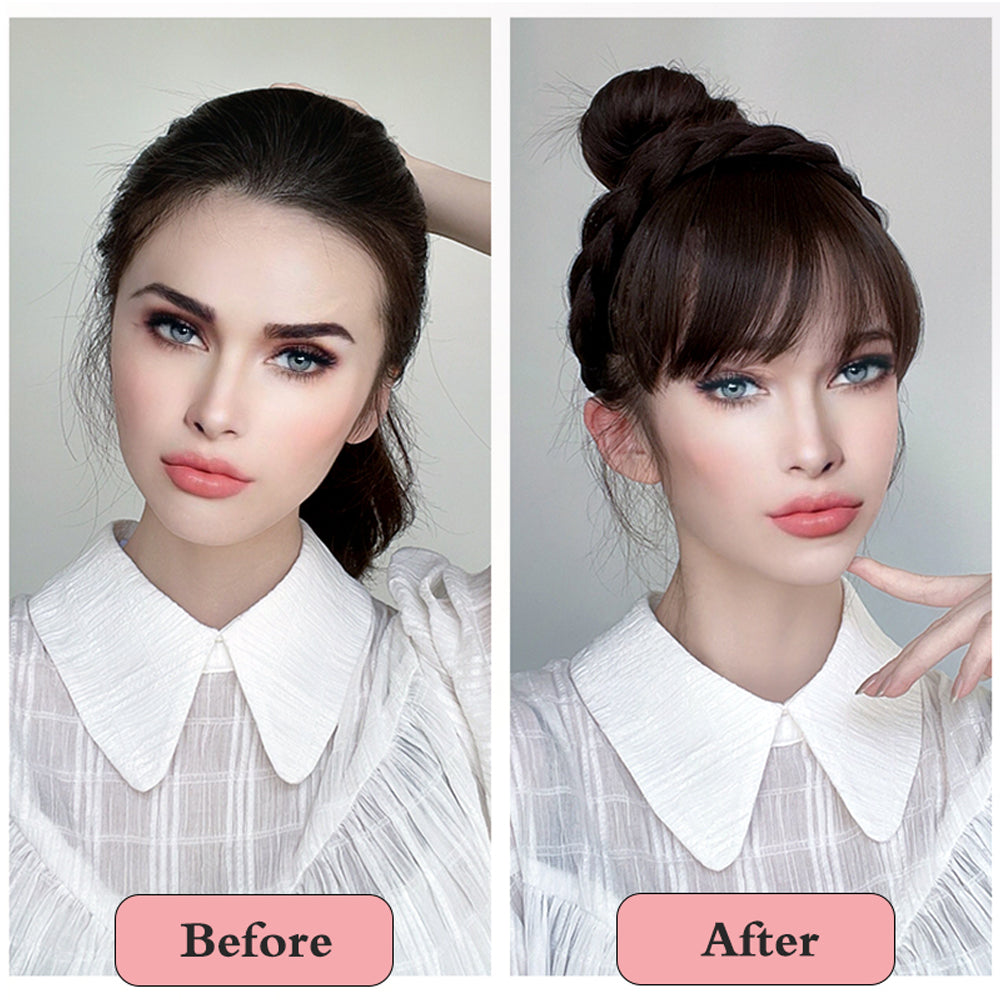 Natural Synthetic Headband With 100% Human Hair Bangs Wig Braid Headband