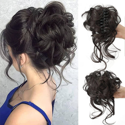 Messy Bun Hair Piece Wavy Curly Chignon Ponytail Hairpiece for Daily Wear