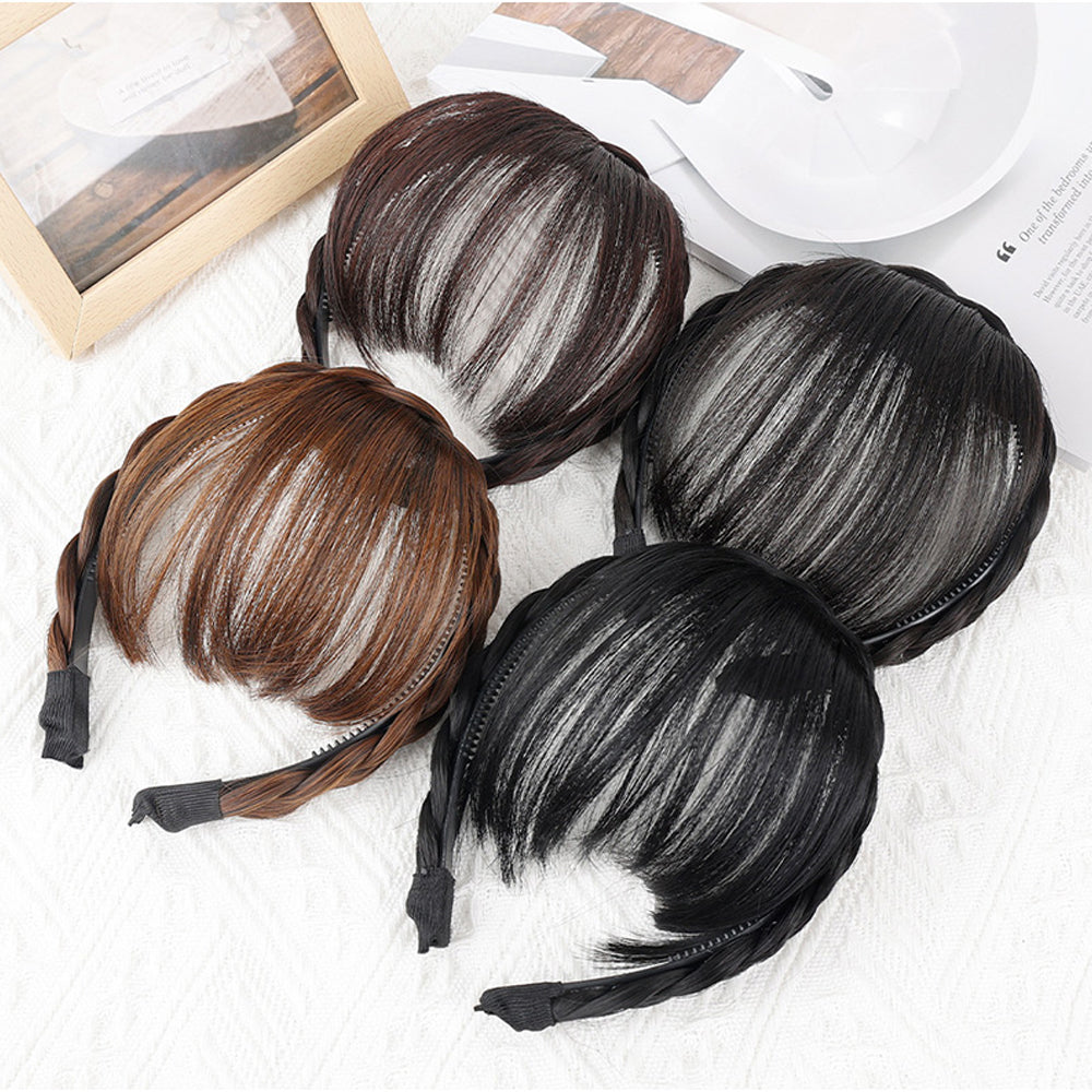 Natural Synthetic Headband With 100% Human Hair Bangs Wig Braid Headband