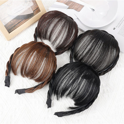 Natural Synthetic Headband With 100% Human Hair Bangs Wig Braid Headband
