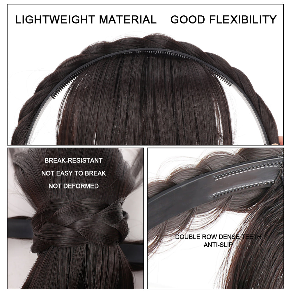 Natural Synthetic Headband With 100% Human Hair Bangs Wig Braid Headband